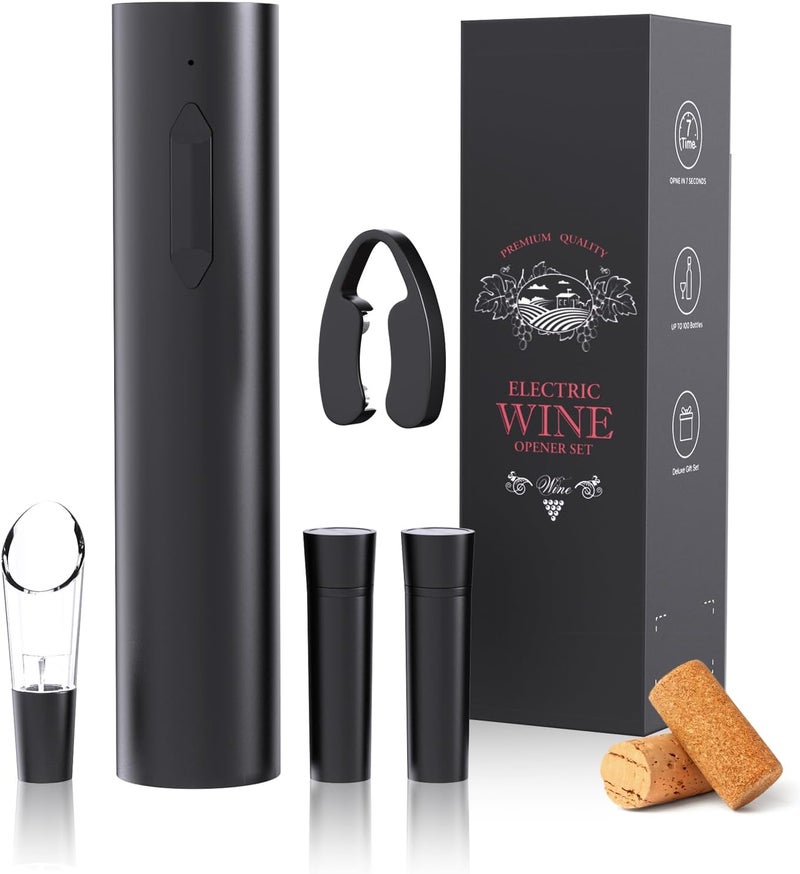Elktry Electric Wine Opener, Rechargeable Wine Bottle Opener, Electric Corkscrew Wine Opener with Foil Cutter, Wine Pourer&Vacuum Stoppers, USB-C Charge Cable, Ideal Gift for House Warming Wedding Party - Image 1